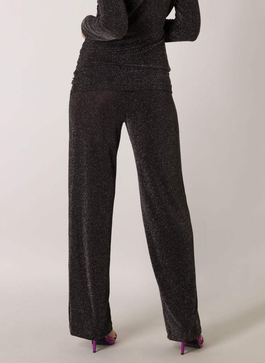 Yest - Evanna sparilegar glitter buxur með víðu sniði - 84 cm