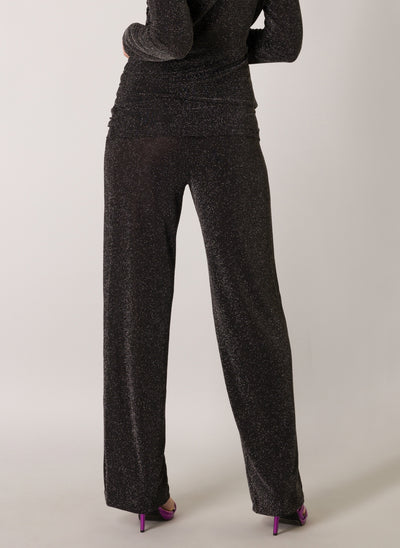 Yest - Evanna sparilegar glitter buxur með víðu sniði - 84 cm