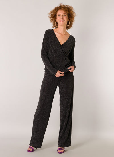 Yest - Evanna sparilegar glitter buxur með víðu sniði - 84 cm