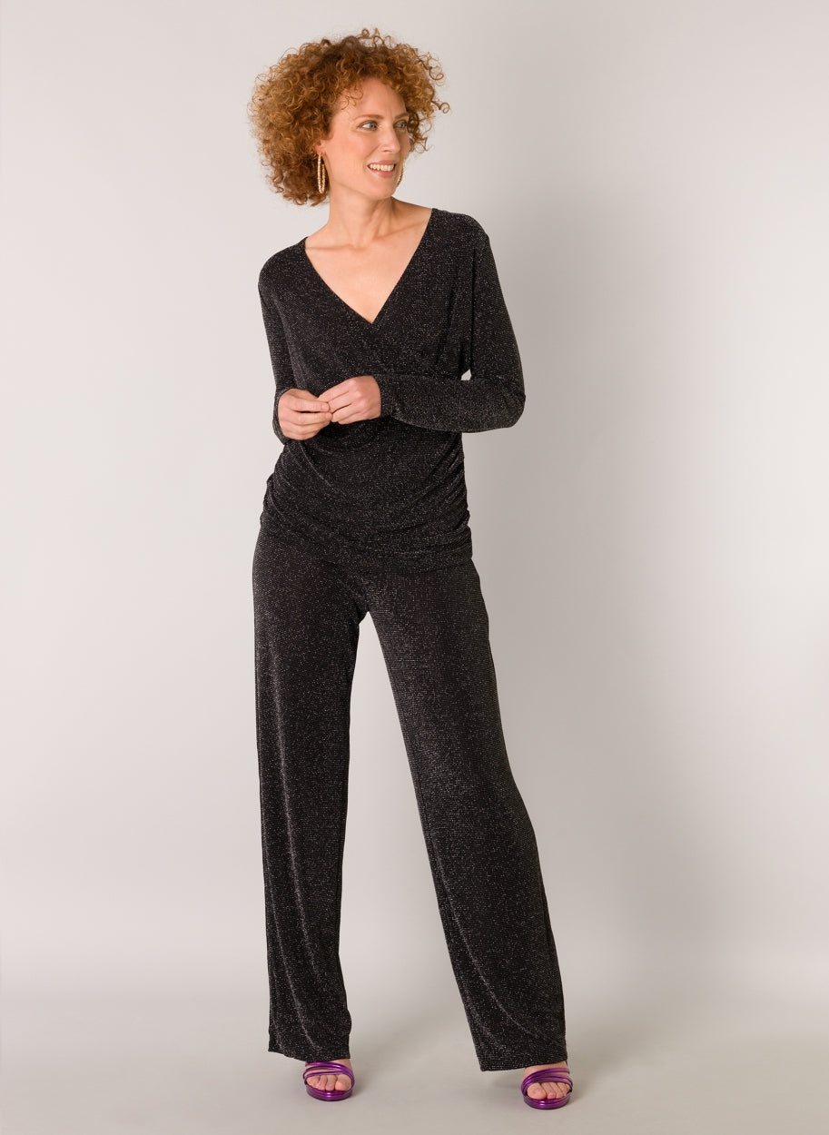 Yest - Evanna sparilegar glitter buxur með víðu sniði - 84 cm