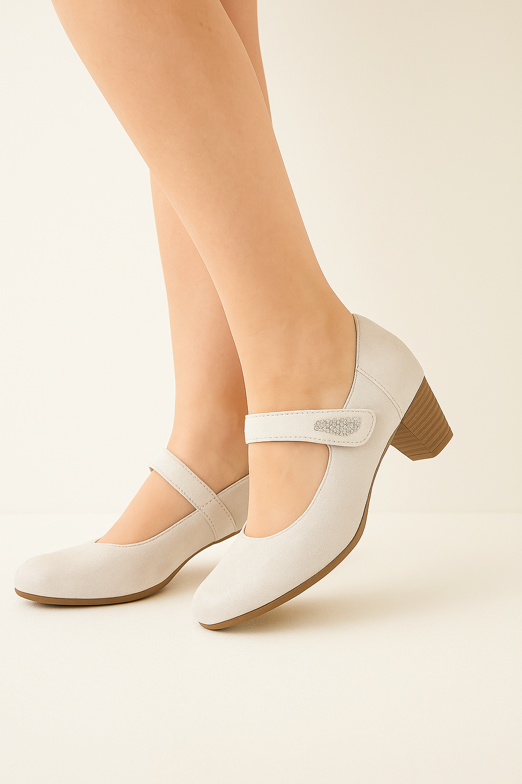 Jana - Gylltir hælaskór með bandi yfir rist