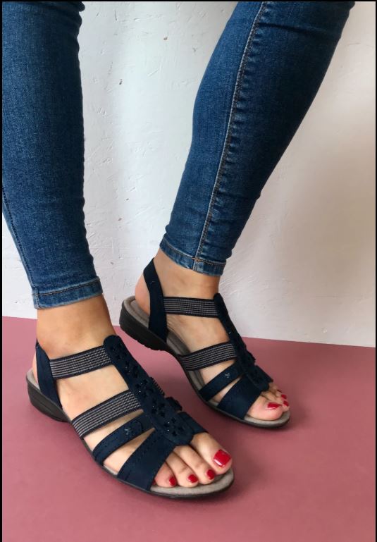 Jana - Sandalar með silfurhnöppum navy