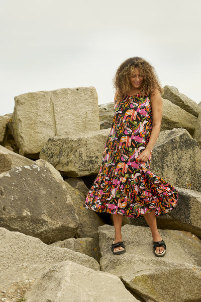 Zhenzi - Gody síður ermalauskjóll með mynstri