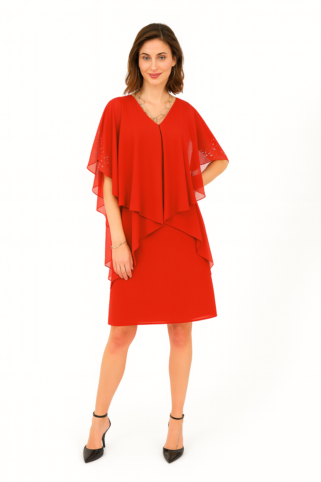 Godske - Hannah shiffon kjóll með skrautsteinum