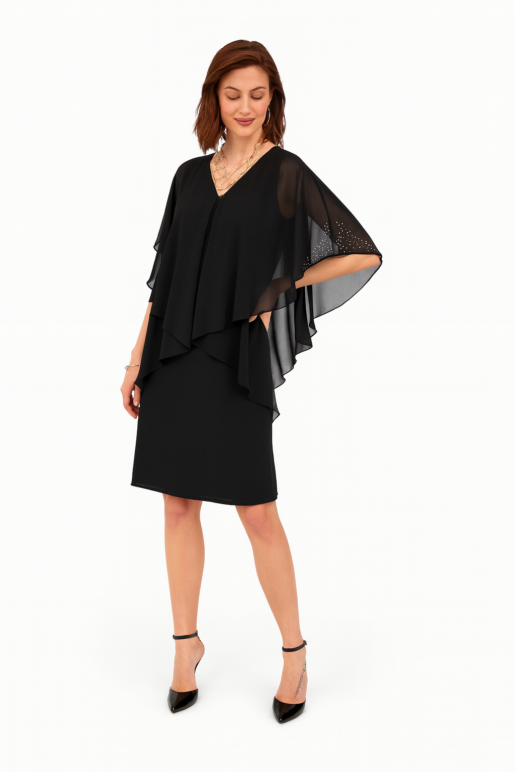 Godske - Hannah shiffon kjóll með skrautsteinum