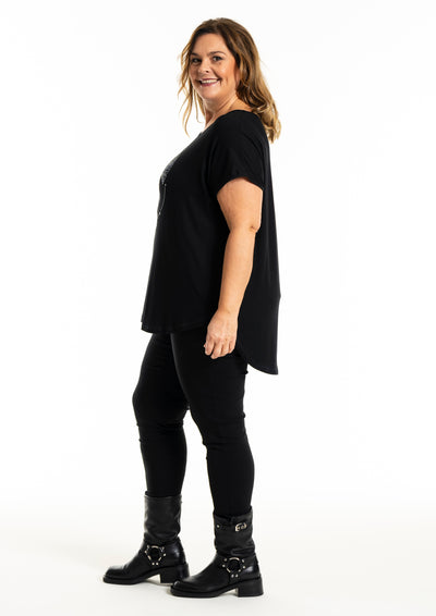 Gozzip - Gitte stuttermabolur með hvítum blómum