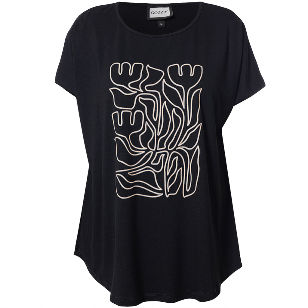 Gozzip - Gitte stuttermabolur með abstrakt blómamynstri