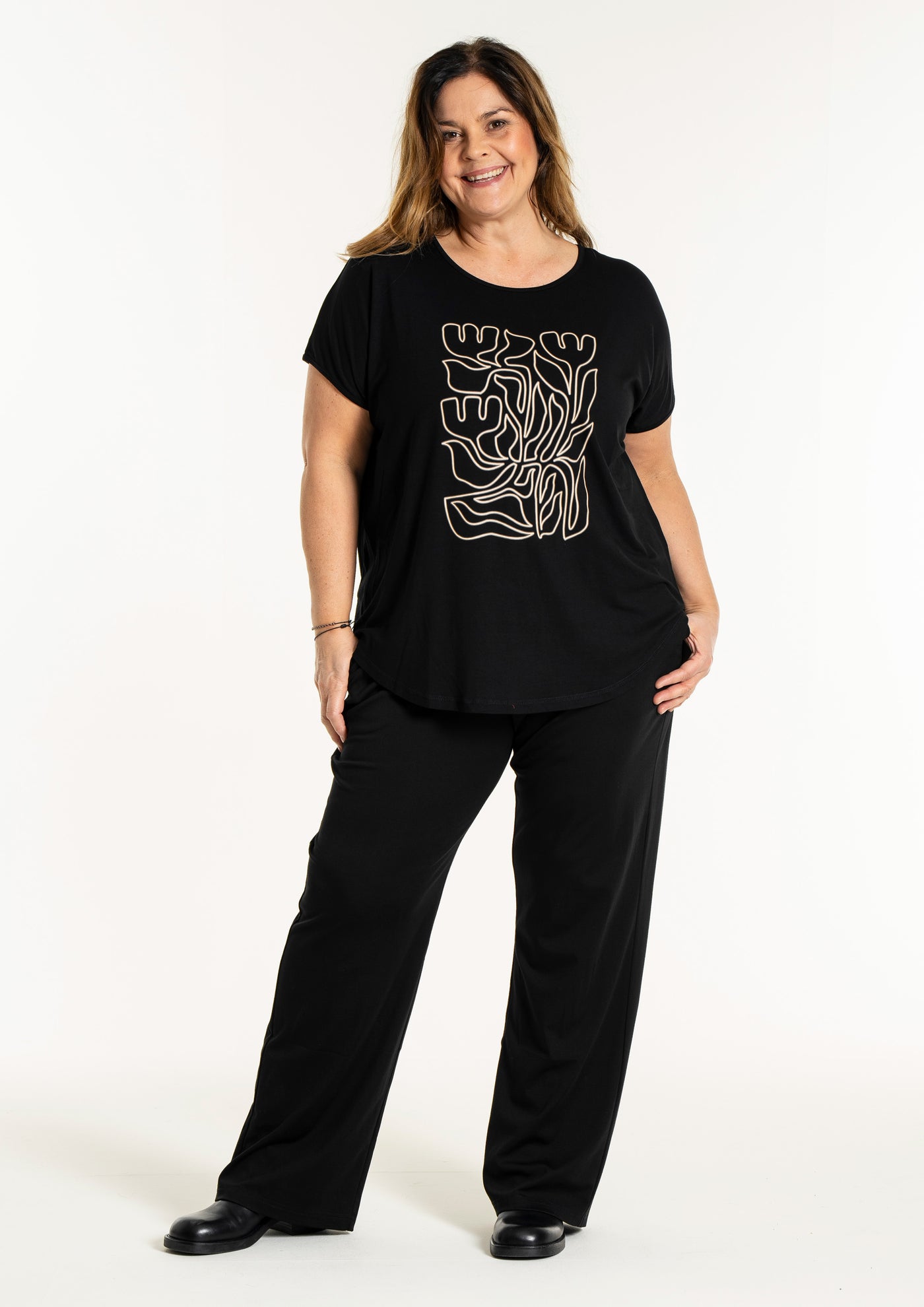 Gozzip - Gitte stuttermabolur með abstrakt blómamynstri