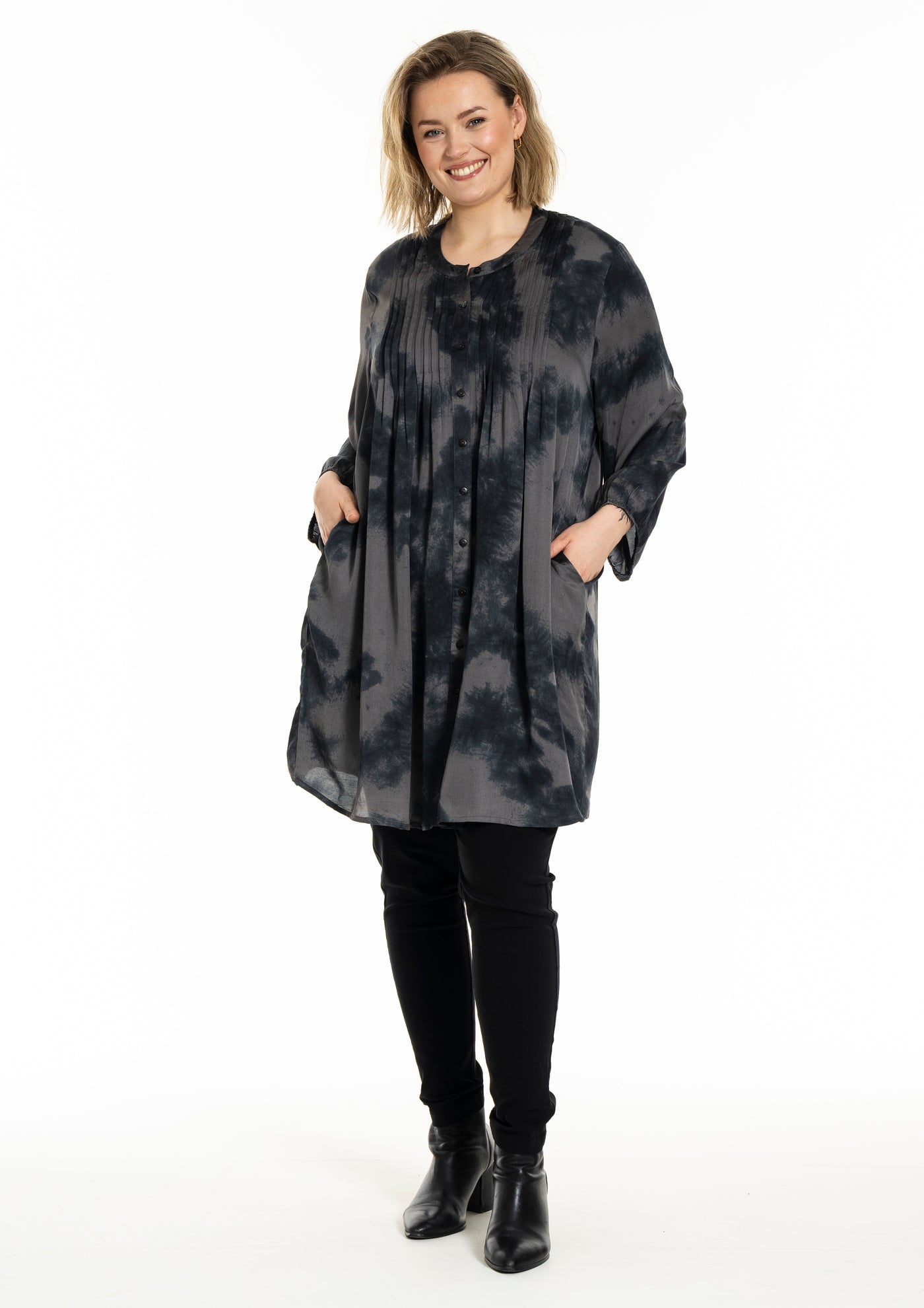 Gozzip - Johanne skyrtukjóll - grátt mynstur