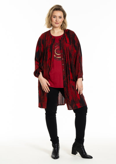 Gozzip - Johanne skyrtukjóll - svart/rautt mynstur