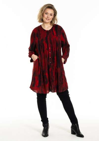 Gozzip - Johanne skyrtukjóll - svart/rautt mynstur