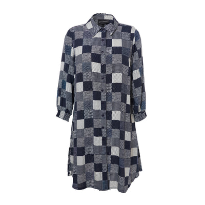 Studio - Emilie síð skyrta með dökkbláu mynstri