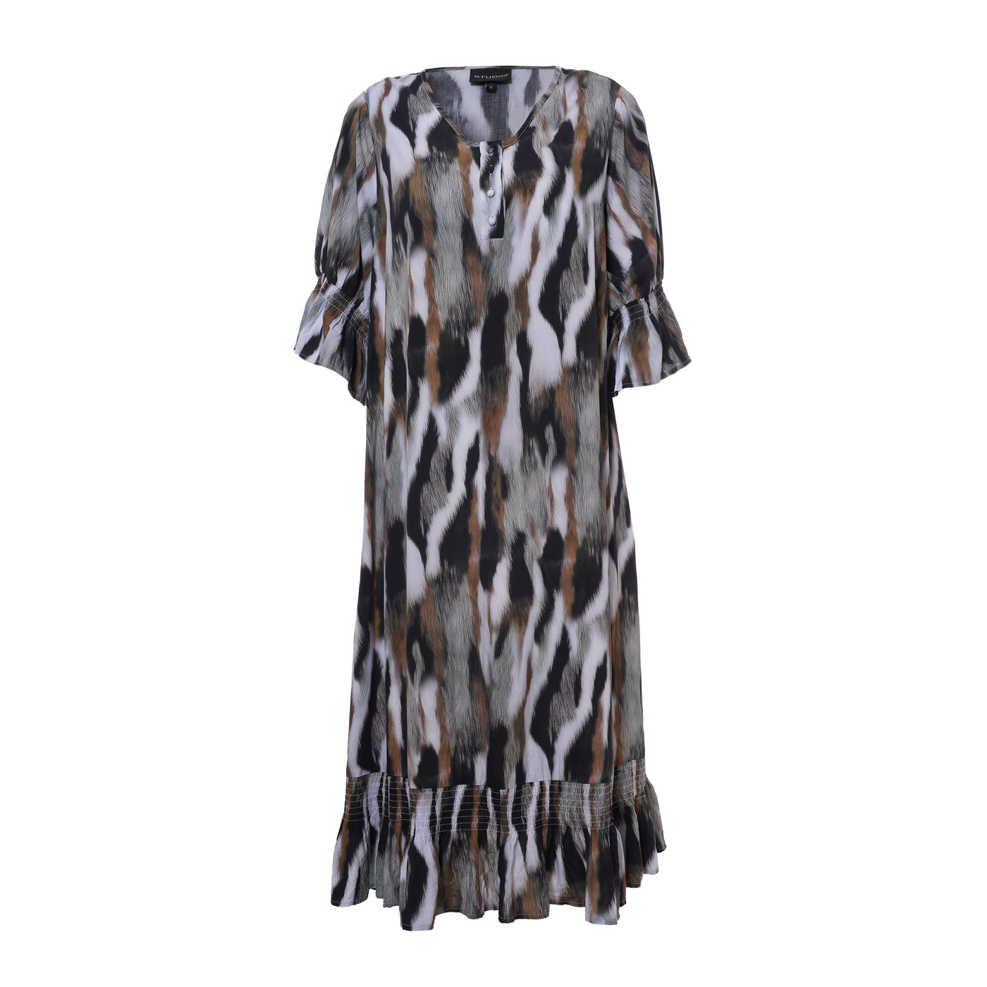 Studio - Gena mynstraður kjóll með pífu