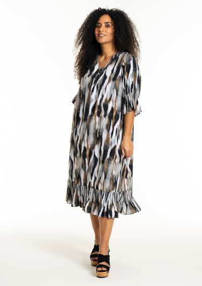 Studio - Gena mynstraður kjóll með pífu