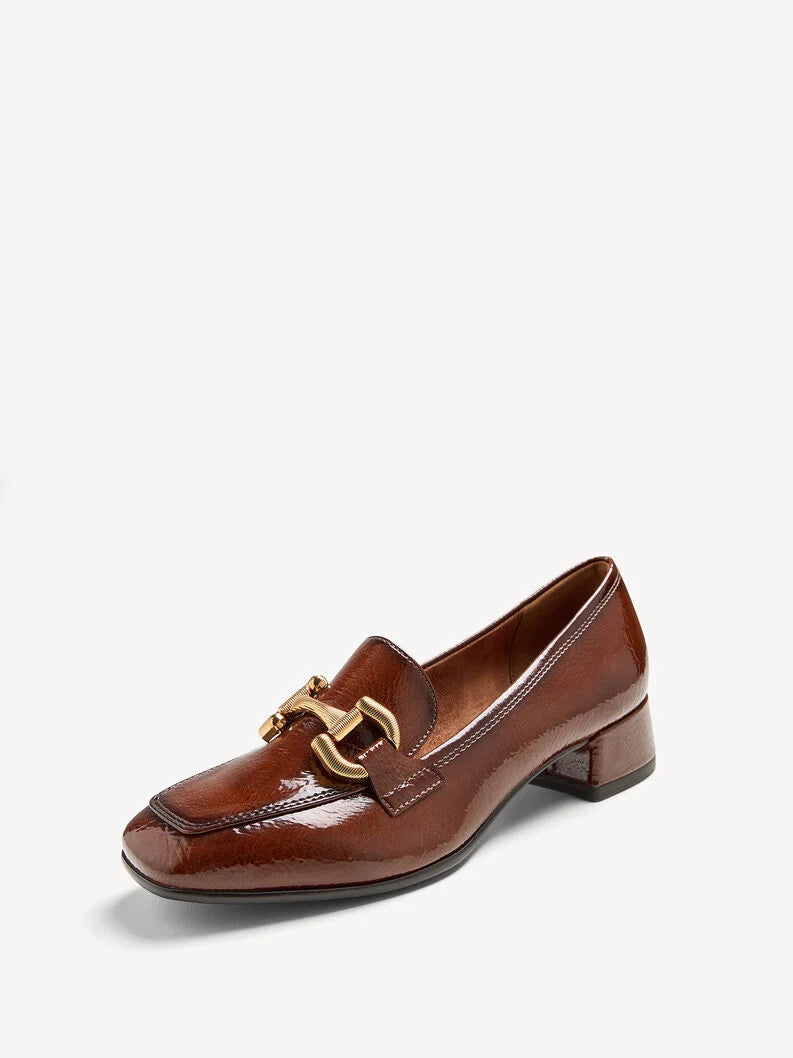 Tamaris - Leður mokkasínur með hæl og metal skrauti