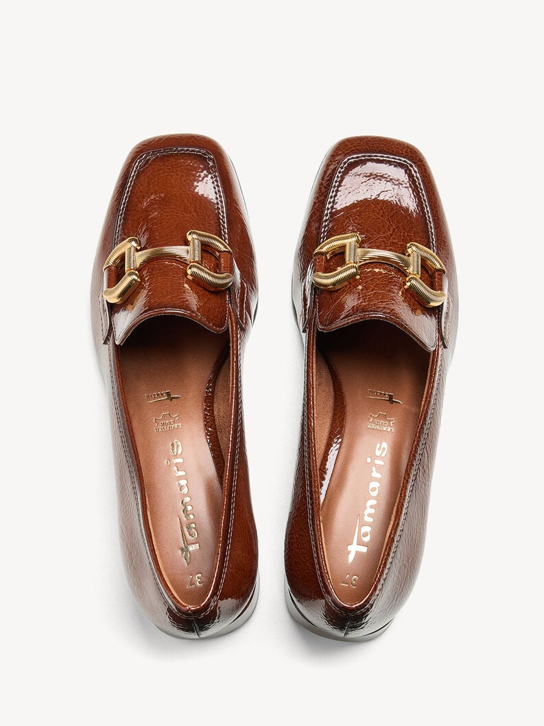 Tamaris - Leður mokkasínur með hæl og metal skrauti