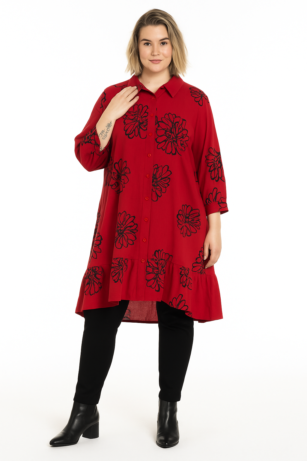 Gozzip - Edith skyrtukjóll með blómamynstri