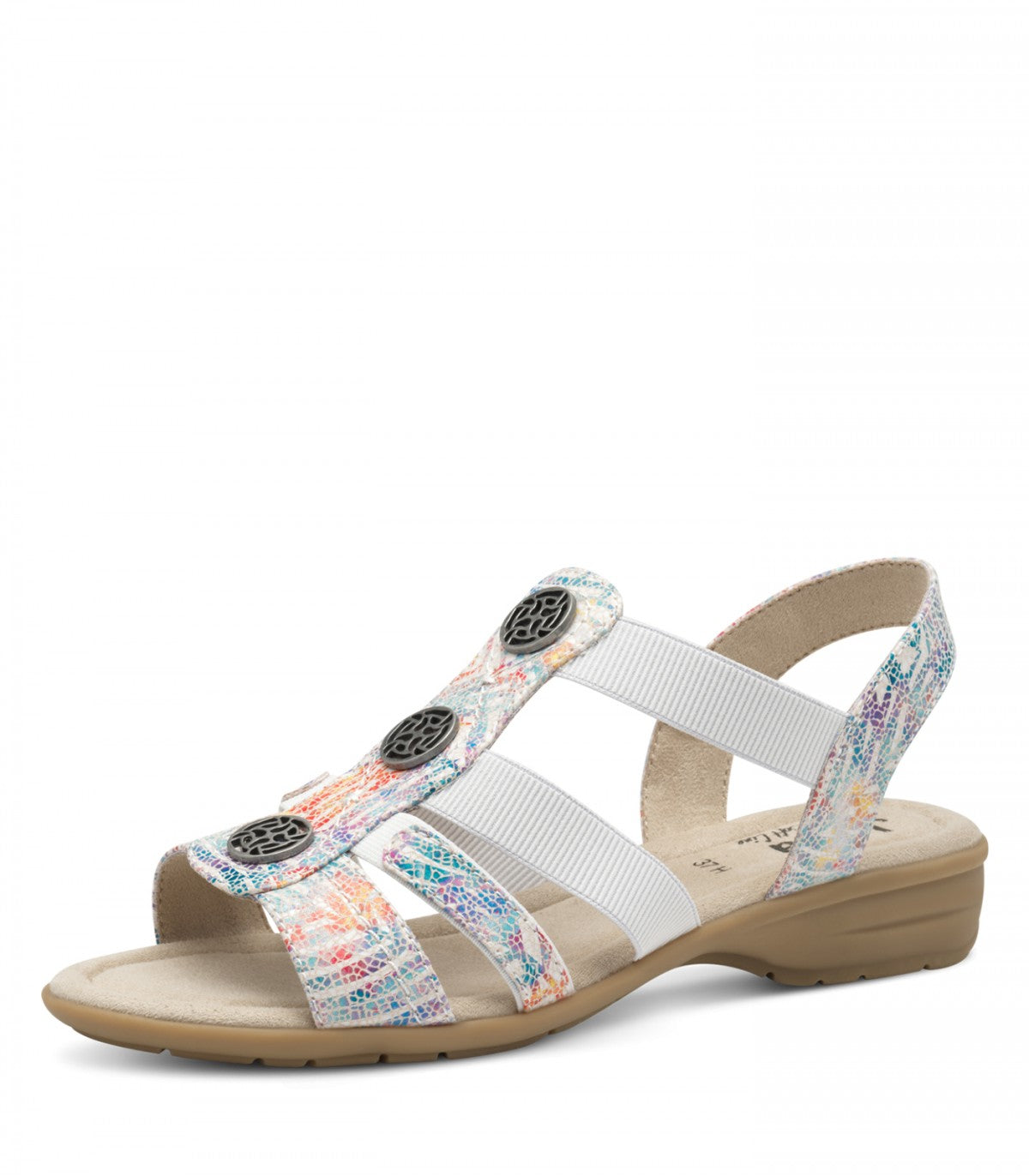 Jana - Sandalar með silfurhnöppum með mozaik mynstri